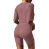Ekouaer Pajamas 2 Piece Lounge Sets Ribbed Knit Matching Outfits T-shirt Biker Shorts Sleepwear Loungewear Sweatsuits(Burgundy)