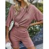 Ekouaer Pajamas 2 Piece Lounge Sets Ribbed Knit Matching Outfits T-shirt Biker Shorts Sleepwear Loungewear Sweatsuits(Burgundy)