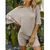 Ekouaer Pajamas 2 Piece Lounge Sets Ribbed Knit Matching Outfits T-shirt Biker Shorts Sleepwear Loungewear Sweatsuits(Camel)
