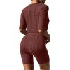 Ekouaer Pajamas 2 Piece Lounge Sets Ribbed Knit Matching Outfits T-shirt Biker Shorts Sleepwear Loungewear Sweatsuits(Caramel)