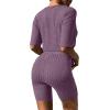 Ekouaer Pajamas 2 Piece Lounge Sets Ribbed Knit Matching Outfits T-shirt Biker Shorts Sleepwear Loungewear Sweatsuits(Dark Purple)