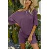 Ekouaer Pajamas 2 Piece Lounge Sets Ribbed Knit Matching Outfits T-shirt Biker Shorts Sleepwear Loungewear Sweatsuits(Dark Purple)