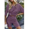 Ekouaer Pajamas 2 Piece Lounge Sets Ribbed Knit Matching Outfits T-shirt Biker Shorts Sleepwear Loungewear Sweatsuits(Dark Purple)