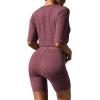 Ekouaer Pajamas 2 Piece Lounge Sets Ribbed Knit Matching Outfits T-shirt Biker Shorts Sleepwear Loungewear Sweatsuits(Dark Red)