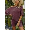Ekouaer Pajamas 2 Piece Lounge Sets Ribbed Knit Matching Outfits T-shirt Biker Shorts Sleepwear Loungewear Sweatsuits(Dark Red)