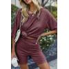 Ekouaer Pajamas 2 Piece Lounge Sets Ribbed Knit Matching Outfits T-shirt Biker Shorts Sleepwear Loungewear Sweatsuits(Dark Red)