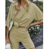 Ekouaer Pajamas 2 Piece Lounge Sets Ribbed Knit Matching Outfits T-shirt Biker Shorts Sleepwear Loungewear Sweatsuits(Gray Green)