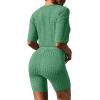 Ekouaer Pajamas 2 Piece Lounge Sets Ribbed Knit Matching Outfits T-shirt Biker Shorts Sleepwear Loungewear Sweatsuits(Green)
