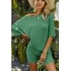 Ekouaer Pajamas 2 Piece Lounge Sets Ribbed Knit Matching Outfits T-shirt Biker Shorts Sleepwear Loungewear Sweatsuits(Green)