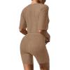 Ekouaer Pajamas 2 Piece Lounge Sets Ribbed Knit Matching Outfits T-shirt Biker Shorts Sleepwear Loungewear Sweatsuits(Khaki)