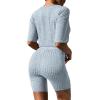 Ekouaer Pajamas 2 Piece Lounge Sets Ribbed Knit Matching Outfits T-shirt Biker Shorts Sleepwear Loungewear Sweatsuits(Light Blue)