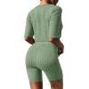 Ekouaer Pajamas 2 Piece Lounge Sets Ribbed Knit Matching Outfits T-shirt Biker Shorts Sleepwear Loungewear Sweatsuits(Light Green)