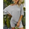 Ekouaer Pajamas 2 Piece Lounge Sets Ribbed Knit Matching Outfits T-shirt Biker Shorts Sleepwear Loungewear Sweatsuits(Light Grey)