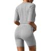 Ekouaer Pajamas 2 Piece Lounge Sets Ribbed Knit Matching Outfits T-shirt Biker Shorts Sleepwear Loungewear Sweatsuits(Light Grey)