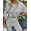 Ekouaer Pajamas 2 Piece Lounge Sets Ribbed Knit Matching Outfits T-shirt Biker Shorts Sleepwear Loungewear Sweatsuits(Light Grey)
