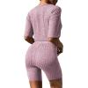 Ekouaer Pajamas 2 Piece Lounge Sets Ribbed Knit Matching Outfits T-shirt Biker Shorts Sleepwear Loungewear Sweatsuits(Light Pink)