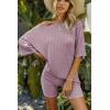 Ekouaer Pajamas 2 Piece Lounge Sets Ribbed Knit Matching Outfits T-shirt Biker Shorts Sleepwear Loungewear Sweatsuits(Light Pink)