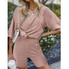Ekouaer Pajamas 2 Piece Lounge Sets Ribbed Knit Matching Outfits T-shirt Biker Shorts Sleepwear Loungewear Sweatsuits(Pink)