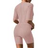 Ekouaer Pajamas 2 Piece Lounge Sets Ribbed Knit Matching Outfits T-shirt Biker Shorts Sleepwear Loungewear Sweatsuits(Pink)