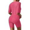 Ekouaer Pajamas 2 Piece Lounge Sets Ribbed Knit Matching Outfits T-shirt Biker Shorts Sleepwear Loungewear Sweatsuits(Rose Pink)