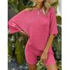 Ekouaer Pajamas 2 Piece Lounge Sets Ribbed Knit Matching Outfits T-shirt Biker Shorts Sleepwear Loungewear Sweatsuits(Rose Pink)