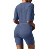 Ekouaer Pajamas 2 Piece Lounge Sets Ribbed Knit Matching Outfits T-shirt Biker Shorts Sleepwear Loungewear Sweatsuits(Royal Blue)
