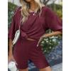 Ekouaer Pajamas 2 Piece Lounge Sets Ribbed Knit Matching Outfits T-shirt Biker Shorts Sleepwear Loungewear Sweatsuits(Wine Red)