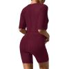 Ekouaer Pajamas 2 Piece Lounge Sets Ribbed Knit Matching Outfits T-shirt Biker Shorts Sleepwear Loungewear Sweatsuits(Wine Red)