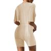 Ekouaer Pajamas 2 Piece Lounge Sets Ribbed Knit Matching Outfits T-shirt Biker Shorts Sleepwear Loungewear Sweatsuits(Yellow)