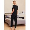 Ekouaer Pajamas for Women Set 2 Piece Lounge Set Short Sleeve Pjs Joggers Long Pants Sleepwear with Pockets(Black)