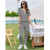 Ekouaer Pajamas for Women Set 2 Piece Lounge Set Short Sleeve Pjs Joggers Long Pants Sleepwear with Pockets(Black Stripe)