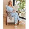 Ekouaer Pajamas for Women Set 2 Piece Lounge Set Short Sleeve Pjs Joggers Long Pants Sleepwear with Pockets(Blue Cashew)
