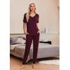 Ekouaer Pajamas for Women Set 2 Piece Lounge Set Short Sleeve Pjs Joggers Long Pants Sleepwear with Pockets(Dark Red-black)