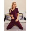 Ekouaer Pajamas for Women Set 2 Piece Lounge Set Short Sleeve Pjs Joggers Long Pants Sleepwear with Pockets(Dark Red-black)