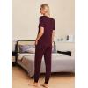 Ekouaer Pajamas for Women Set 2 Piece Lounge Set Short Sleeve Pjs Joggers Long Pants Sleepwear with Pockets(Dark Red-black)