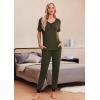 Ekouaer Pajamas for Women Set 2 Piece Lounge Set Short Sleeve Pjs Joggers Long Pants Sleepwear with Pockets(Deep Army Green)