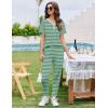 Ekouaer Pajamas for Women Set 2 Piece Lounge Set Short Sleeve Pjs Joggers Long Pants Sleepwear with Pockets(Green Stripe)