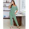 Ekouaer Pajamas for Women Set 2 Piece Lounge Set Short Sleeve Pjs Joggers Long Pants Sleepwear with Pockets(Green Stripe)