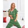 Ekouaer Pajamas for Women Set 2 Piece Lounge Set Short Sleeve Pjs Joggers Long Pants Sleepwear with Pockets(Green-teddy Christmas)