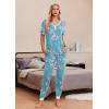 Ekouaer Pajamas for Women Set 2 Piece Lounge Set Short Sleeve Pjs Joggers Long Pants Sleepwear with Pockets(Light Blue Flower)