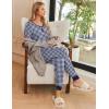 Ekouaer Pajamas for Women Set 2 Piece Lounge Set Short Sleeve Pjs Joggers Long Pants Sleepwear with Pockets(Navy Plaid)