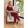 Ekouaer Pajamas for Women Set 2 Piece Lounge Set Short Sleeve Pjs Joggers Long Pants Sleepwear with Pockets(Red Plaid)