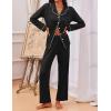 Ekouaer Pajamas for Women Set Button Down Pj Long Sleeve Shirt and Pants Lounge Sets Fall Sleepwear with Pockets(Black)