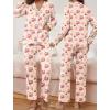 Ekouaer Pajamas for Women Set Button Down Pj Long Sleeve Shirt and Pants Lounge Sets Fall Sleepwear with Pockets(Cherry Teddy)