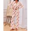 Ekouaer Pajamas for Women Set Button Down Pj Long Sleeve Shirt and Pants Lounge Sets Fall Sleepwear with Pockets(Cherry Teddy)