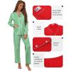 Ekouaer Pajamas for Women Set Button Down Pj Long Sleeve Shirt and Pants Lounge Sets Fall Sleepwear with Pockets(Green Striped)