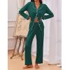 Ekouaer Pajamas for Women Set Button Down Pj Long Sleeve Shirt and Pants Lounge Sets Fall Sleepwear with Pockets(Lake Green)