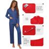 Ekouaer Pajamas for Women Set Button Down Pj Long Sleeve Shirt and Pants Lounge Sets Fall Sleepwear with Pockets(Navy)