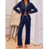 Ekouaer Pajamas for Women Set Button Down Pj Long Sleeve Shirt and Pants Lounge Sets Fall Sleepwear with Pockets(Navy Star)