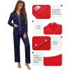 Ekouaer Pajamas for Women Set Button Down Pj Long Sleeve Shirt and Pants Lounge Sets Fall Sleepwear with Pockets(Navy Star)